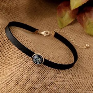 Black leather multi colored patterns choker